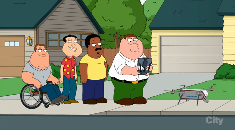 Peter Griffin van Family Guy koopt een drone